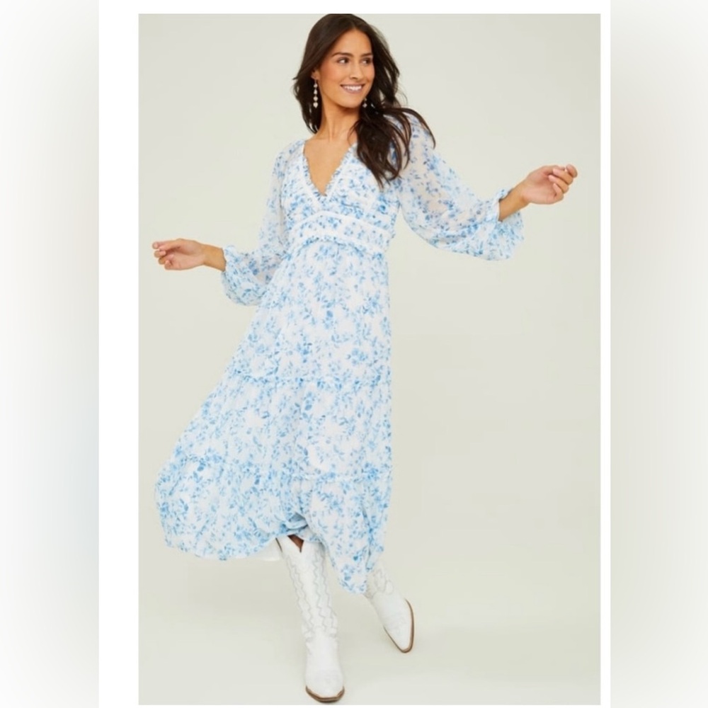 Altar'd State Blue Floral Billie Midi Dress